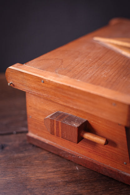 Nautical Wooden Storage Box - Vintage Hand Carved Wood Trinket Box