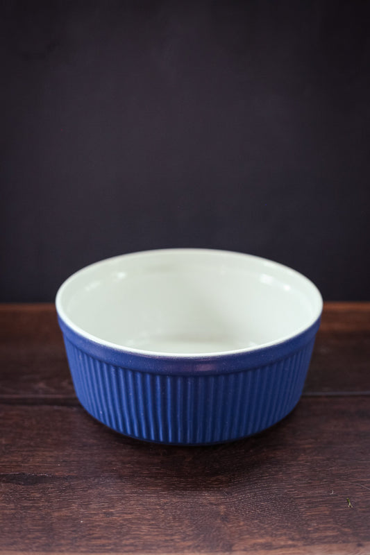 Large Cornflower Blue Porcelain Soufflé Dish - Vintage Bakeware Large Porcelain Souffle