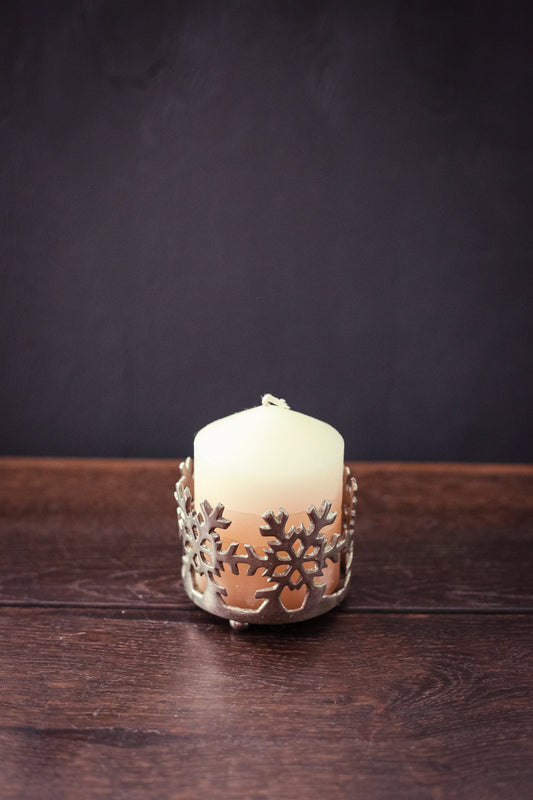 Silver Tone Snowflake Candle Holder - Vintage Pillar Candle Base