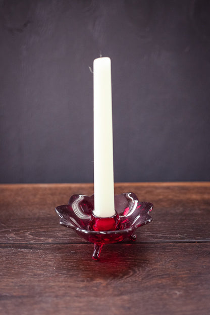 Red Lotus Glass Candle Holder - Vintage Fenton Amberina Ruby Red Candle Base