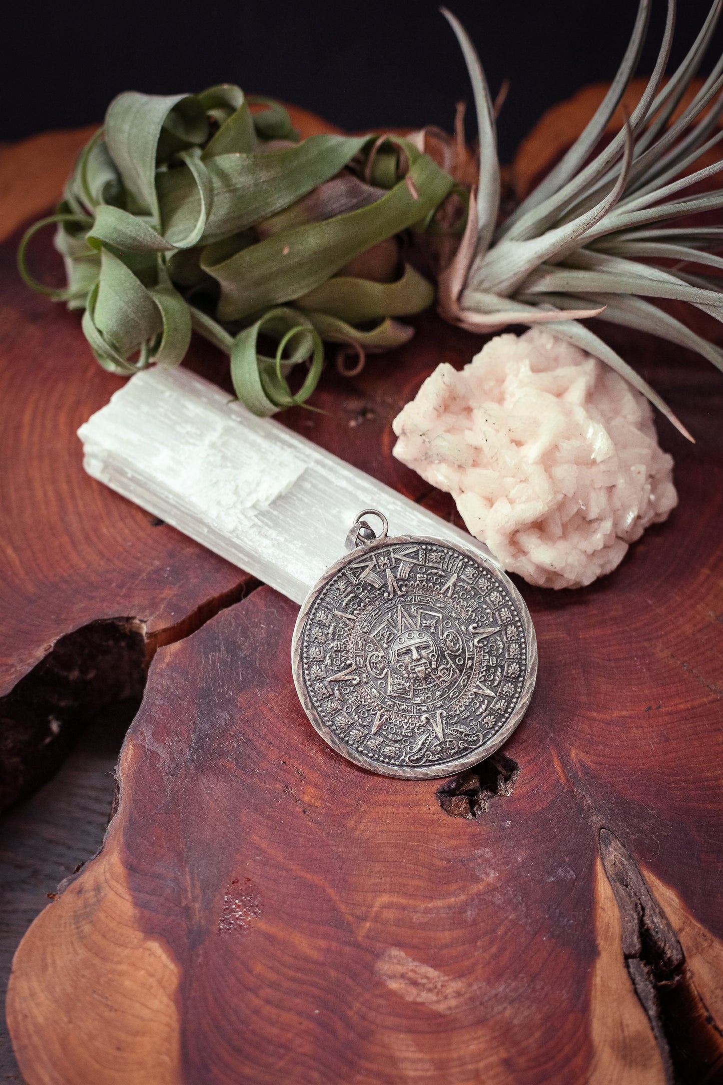 Mayan Sterling Silver Reversible Pendant - Vintage Estate Jewelry Two Sided Calendar