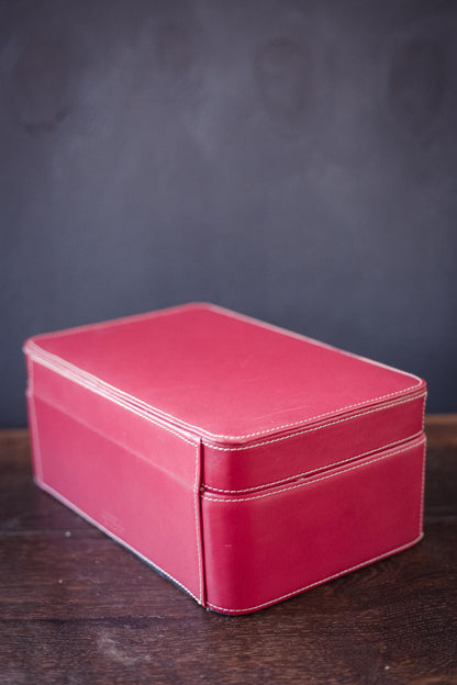 Fossil Red Leather Jewelry Box Set - Vintage Leather Travel Case *see description for condition