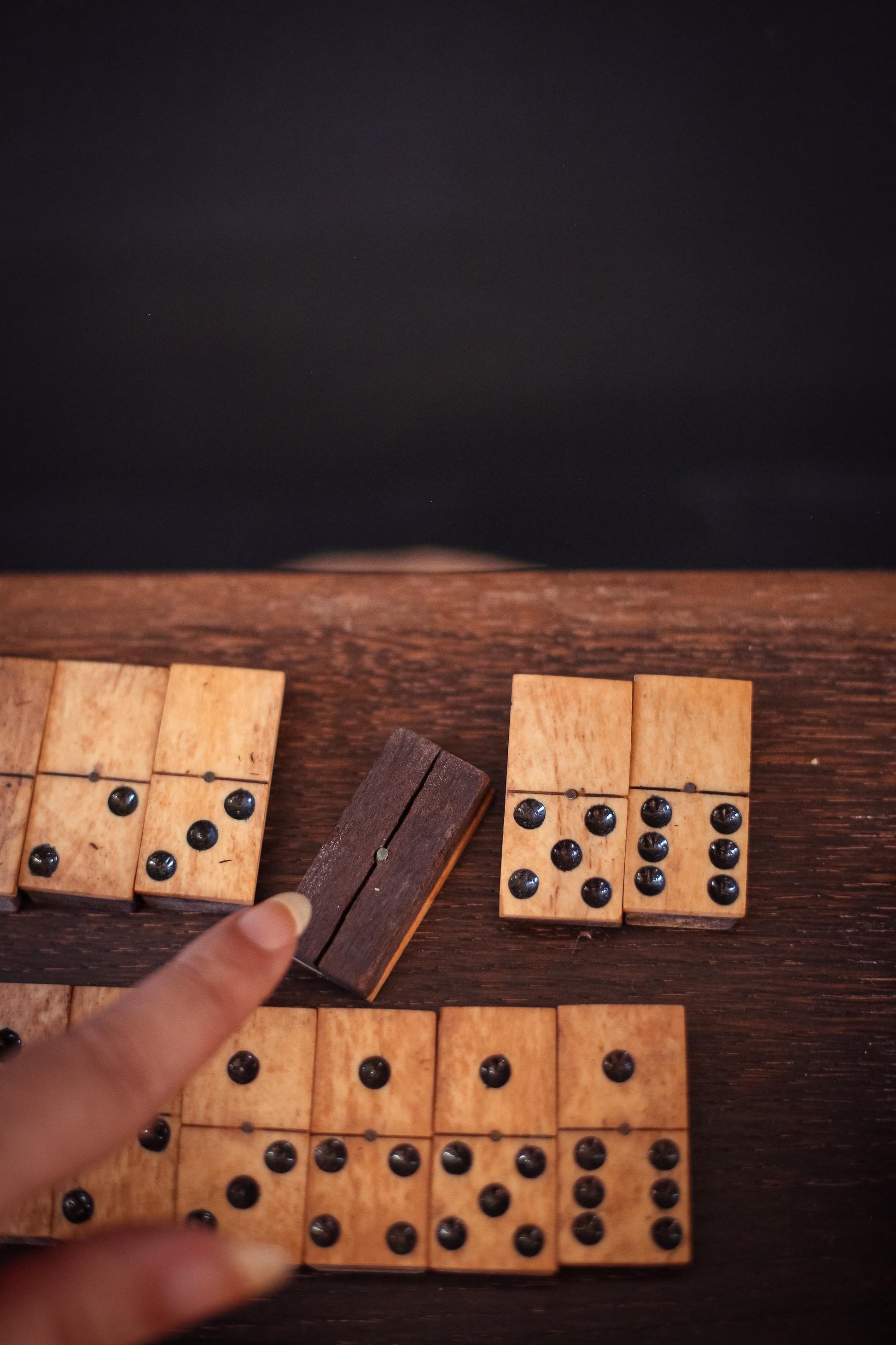 Ebony Wood and Bone Domino Set with Wooden Box - Vintage Game Collectible