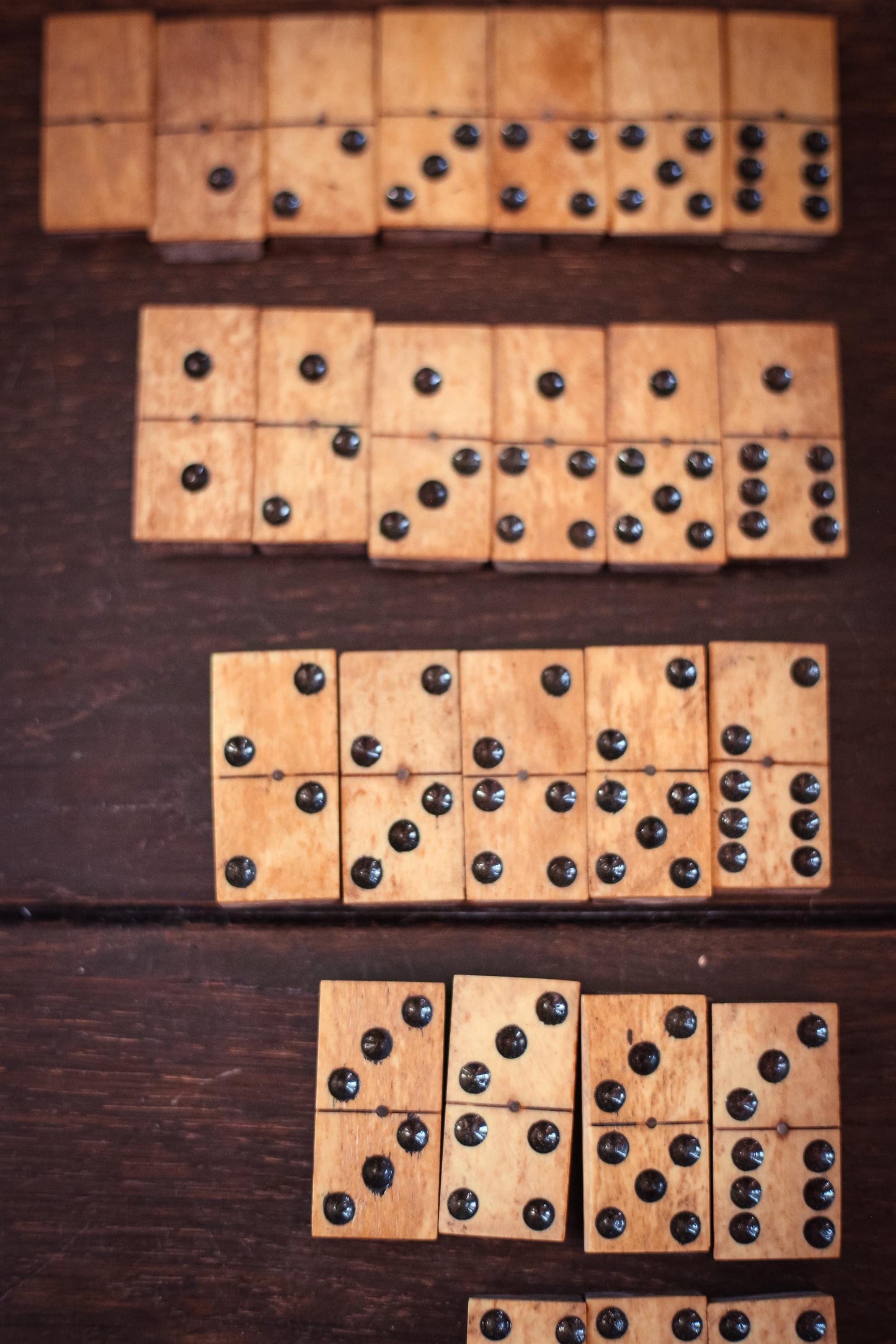 Ebony Wood and Bone Domino Set with Wooden Box - Vintage Game Collectible