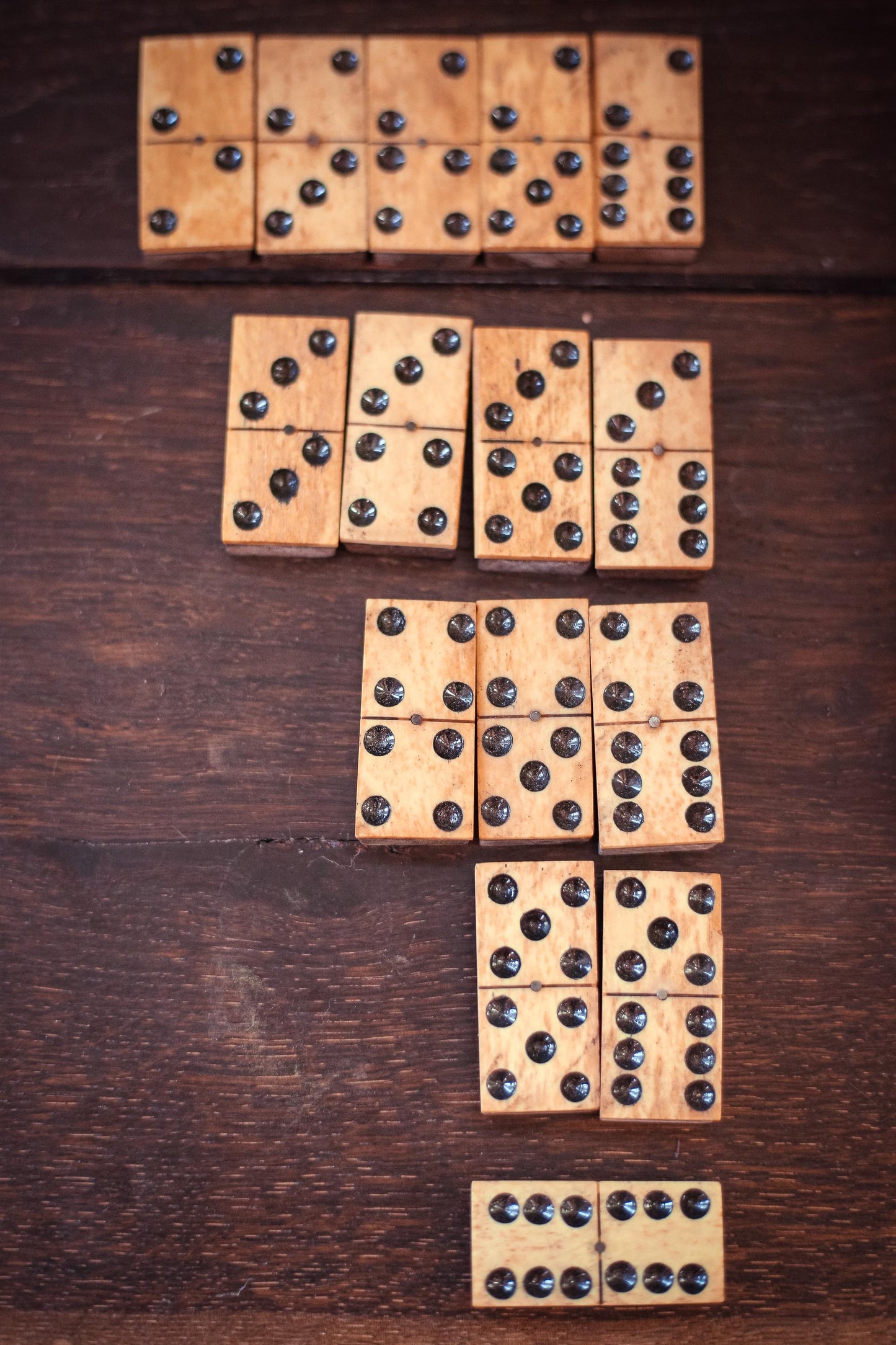 Ebony Wood and Bone Domino Set with Wooden Box - Vintage Game Collectible