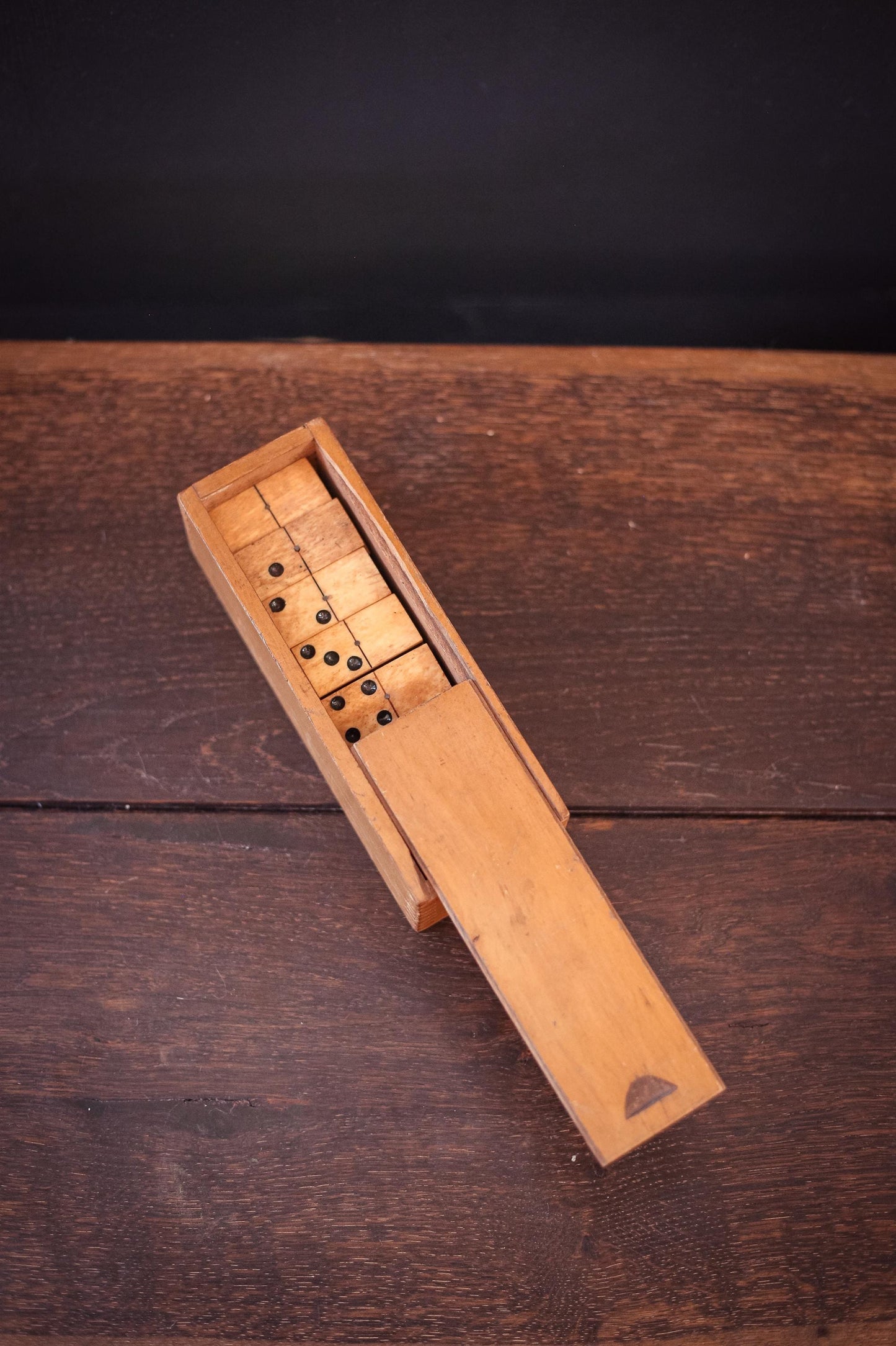 Ebony Wood and Bone Domino Set with Wooden Box - Vintage Game Collectible