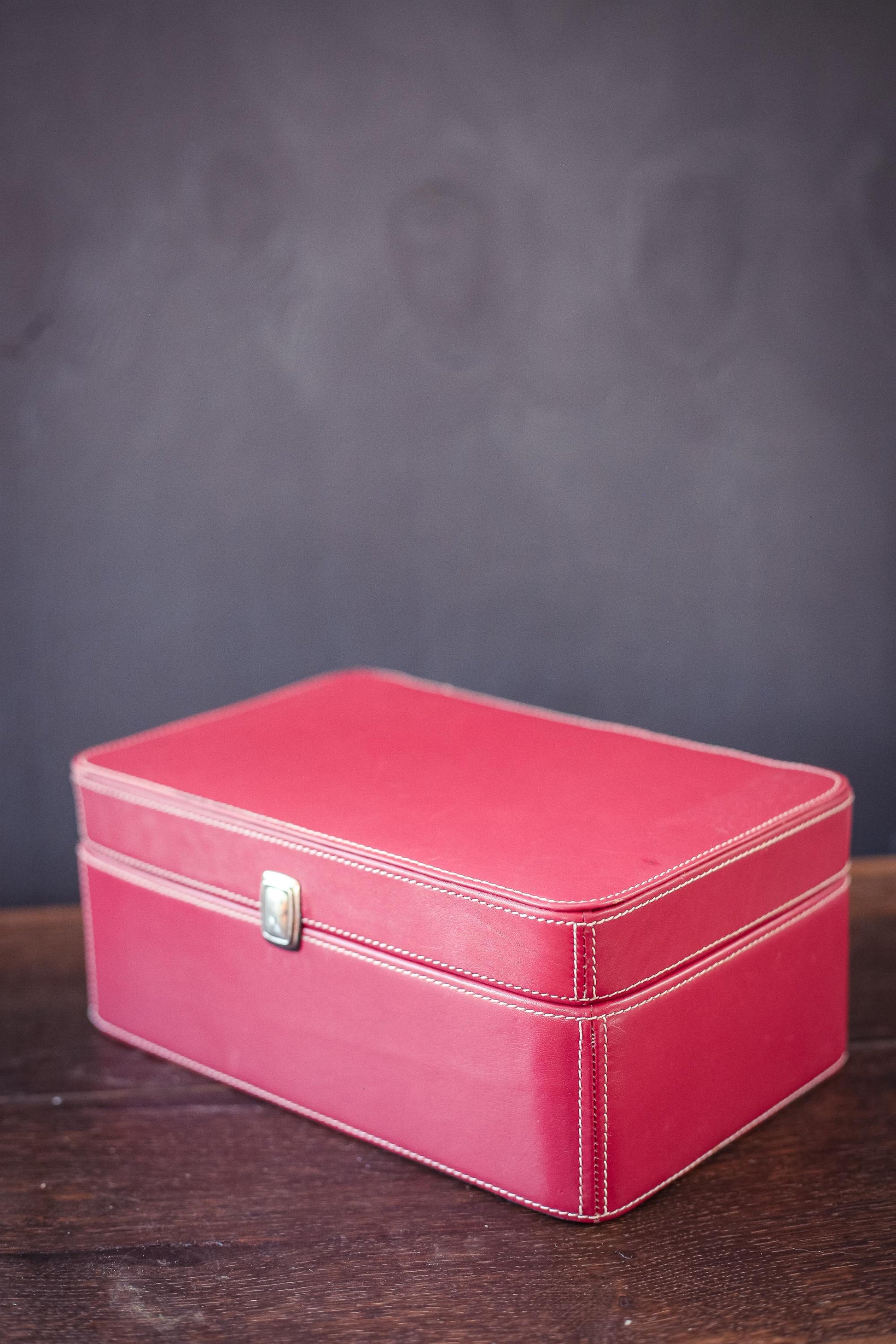 Fossil Red Leather Jewelry Box Set - Vintage Leather Travel Case *see description for condition