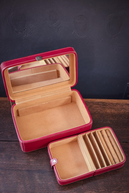 Fossil Red Leather Jewelry Box Set - Vintage Leather Travel Case *see description for condition