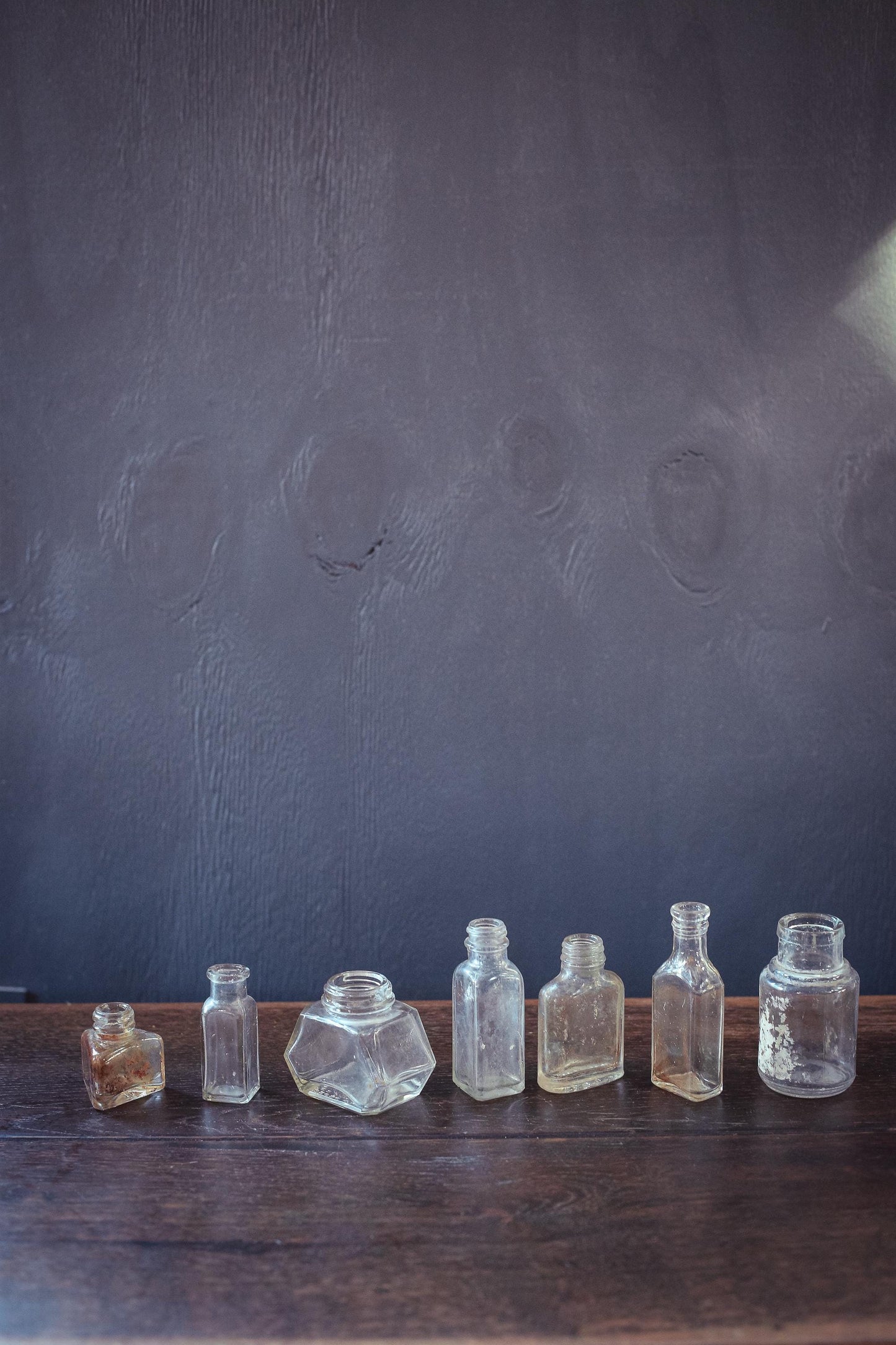 Set of 7 Glass Apothecary Bottles - Vintage Antique Clear Glass Bottle Bud Vases