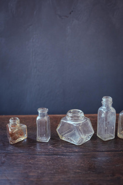 Set of 7 Glass Apothecary Bottles - Vintage Antique Clear Glass Bottle Bud Vases