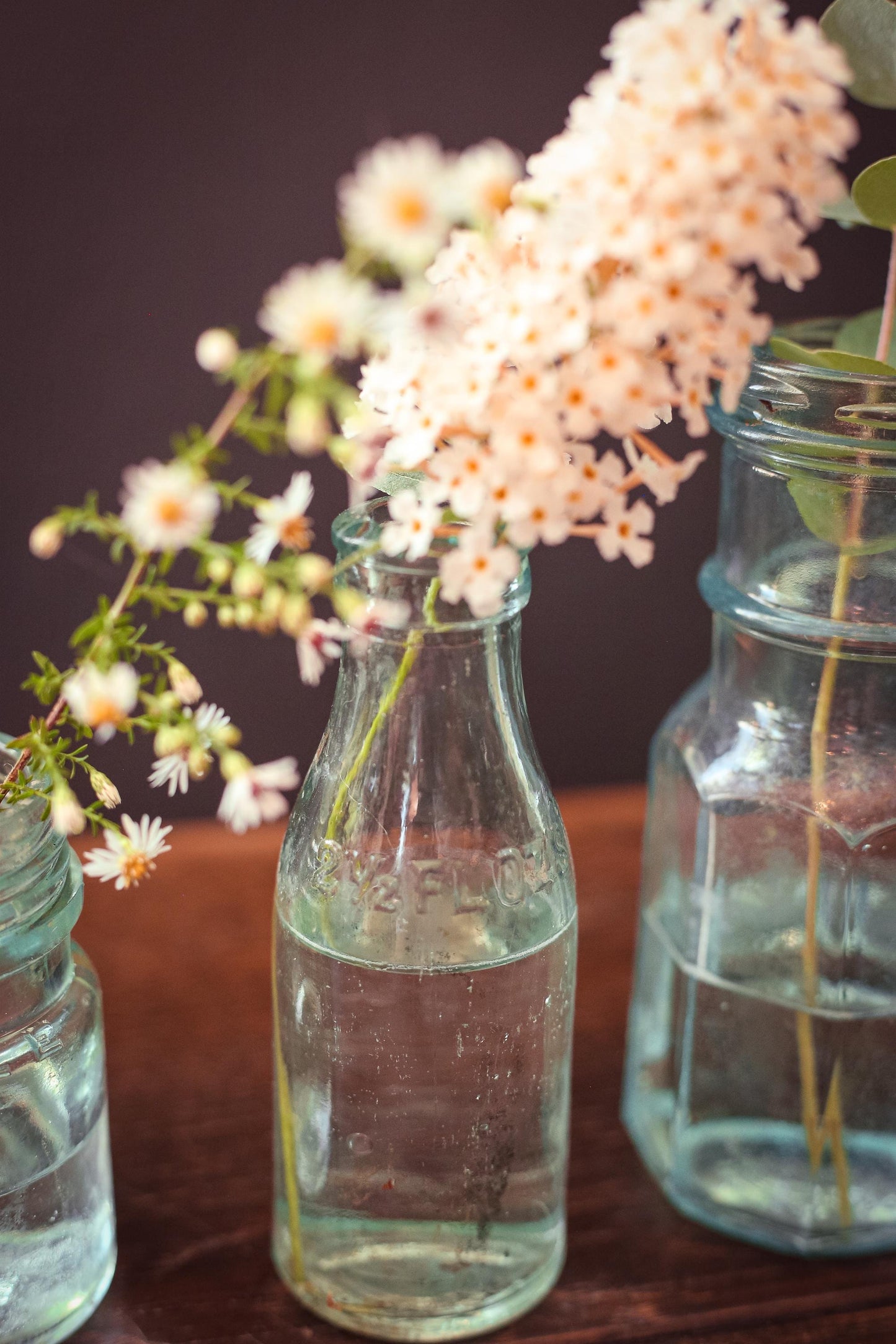 Set of 5 Aqua Blue Glass Apothecary Bottles - Vintage Antique Light Blue Glass Bottle Bud Vases