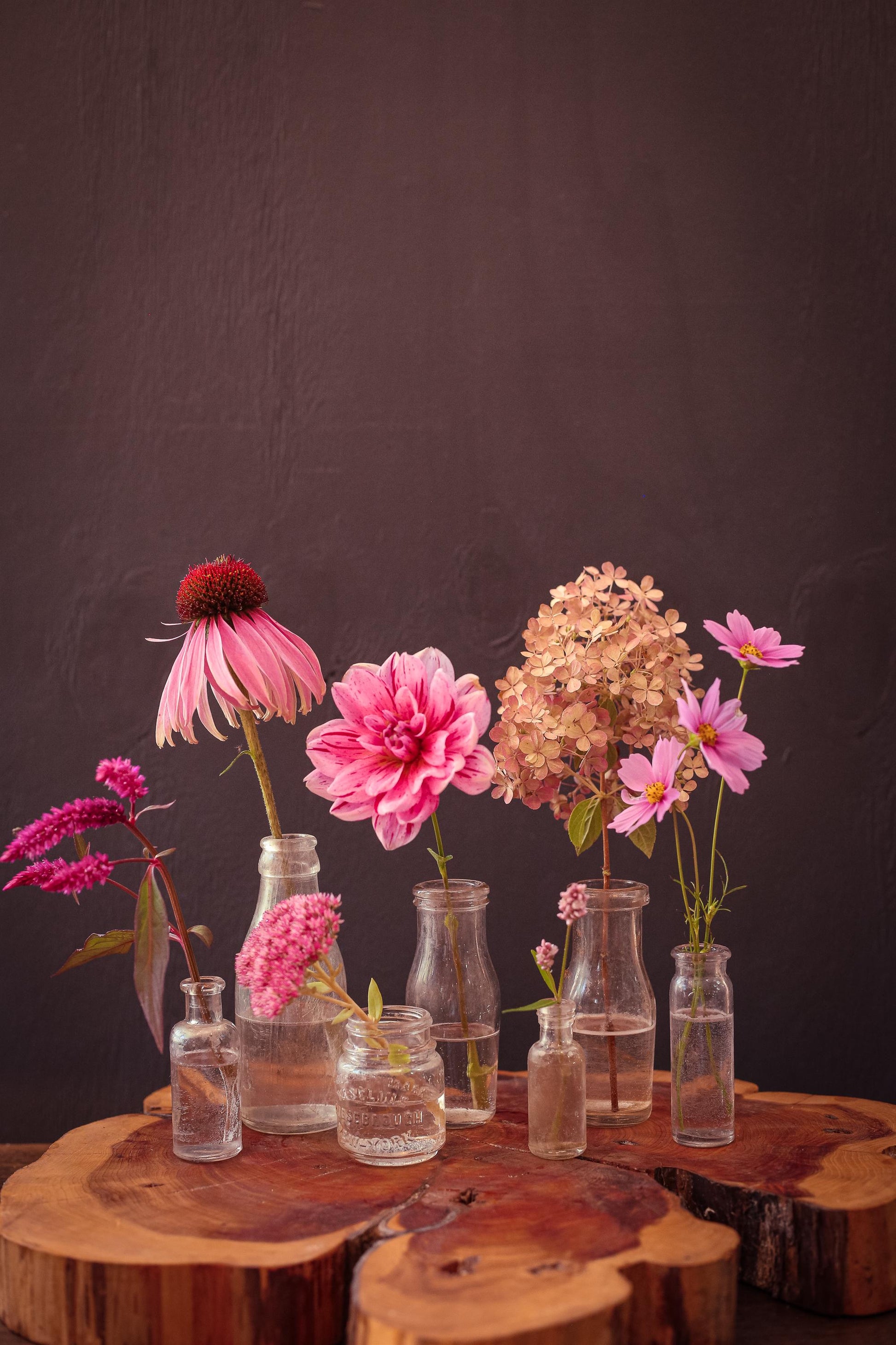 Set of 7 Small Glass Apothecary Bottles - Vintage Antique Clear Glass Bottle Bud Vases