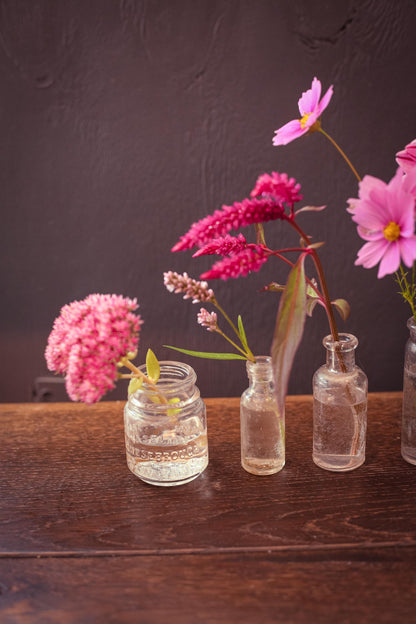 Set of 7 Small Glass Apothecary Bottles - Vintage Antique Clear Glass Bottle Bud Vases