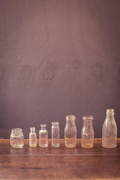 Set of 7 Small Glass Apothecary Bottles - Vintage Antique Clear Glass Bottle Bud Vases