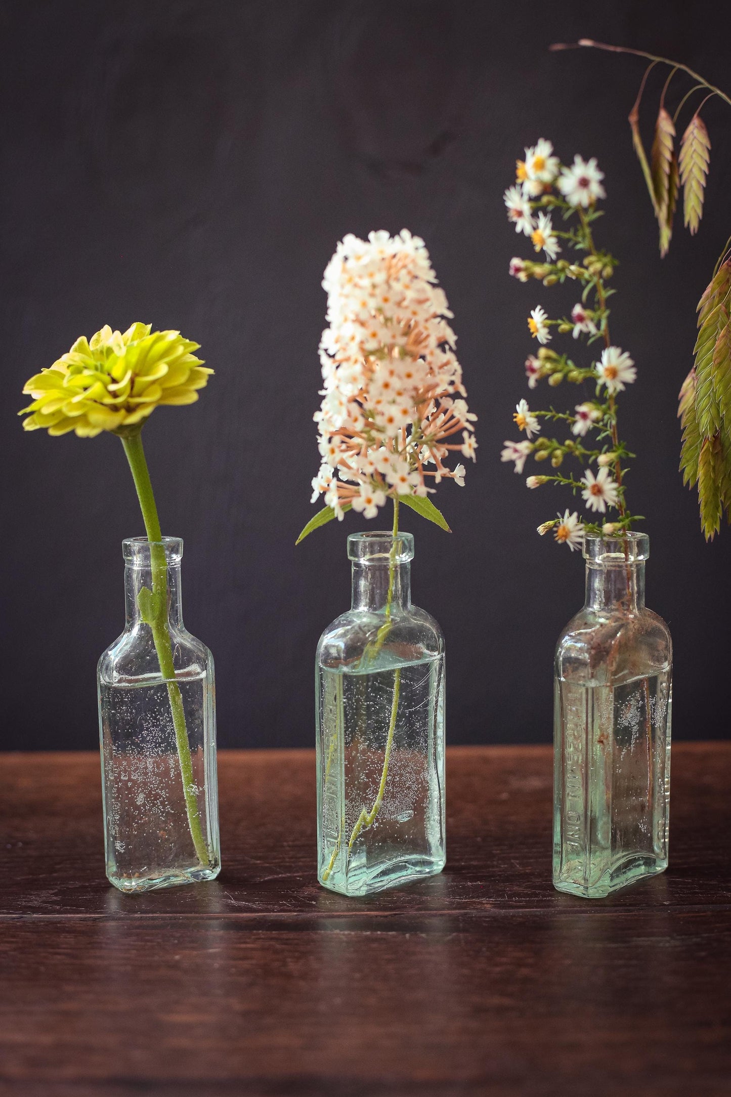 Set of 5 Aqua Blue Glass Apothecary Bottles - Vintage Antique Light Blue Glass Bottle Bud Vases