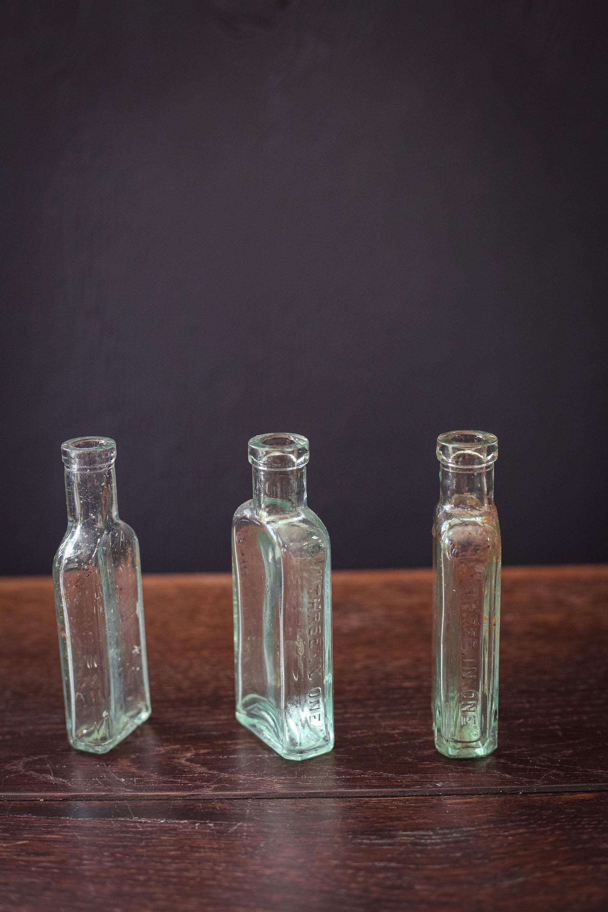 Set of 5 Aqua Blue Glass Apothecary Bottles - Vintage Antique Light Blue Glass Bottle Bud Vases