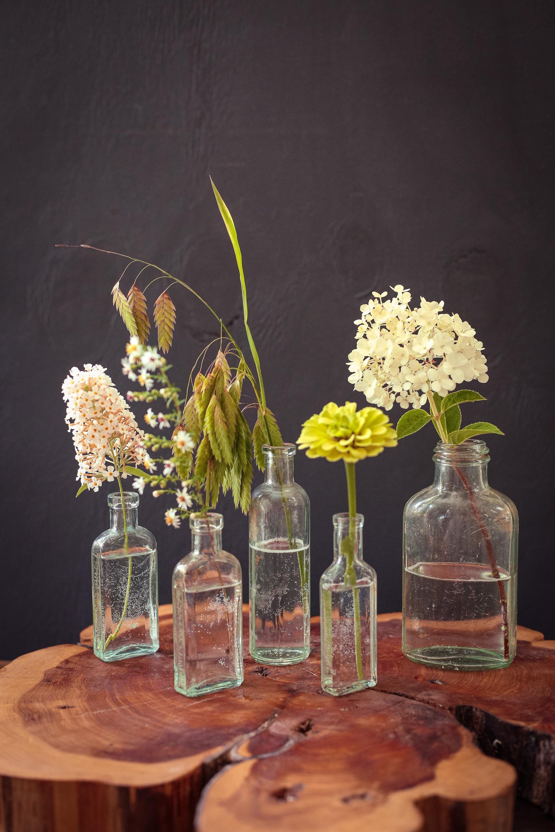 Set of 5 Aqua Blue Glass Apothecary Bottles - Vintage Antique Light Blue Glass Bottle Bud Vases