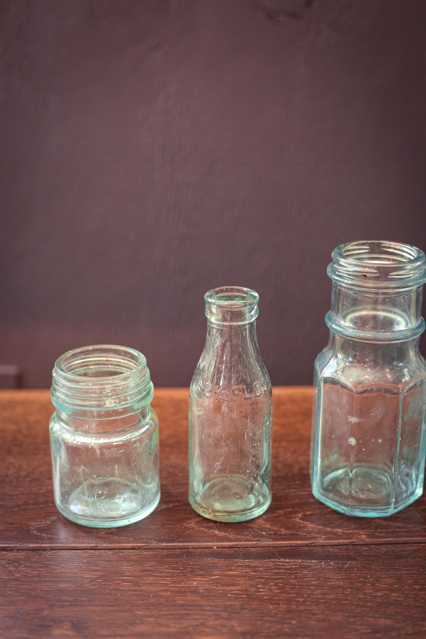 Set of 5 Aqua Blue Glass Apothecary Bottles - Vintage Antique Light Blue Glass Bottle Bud Vases