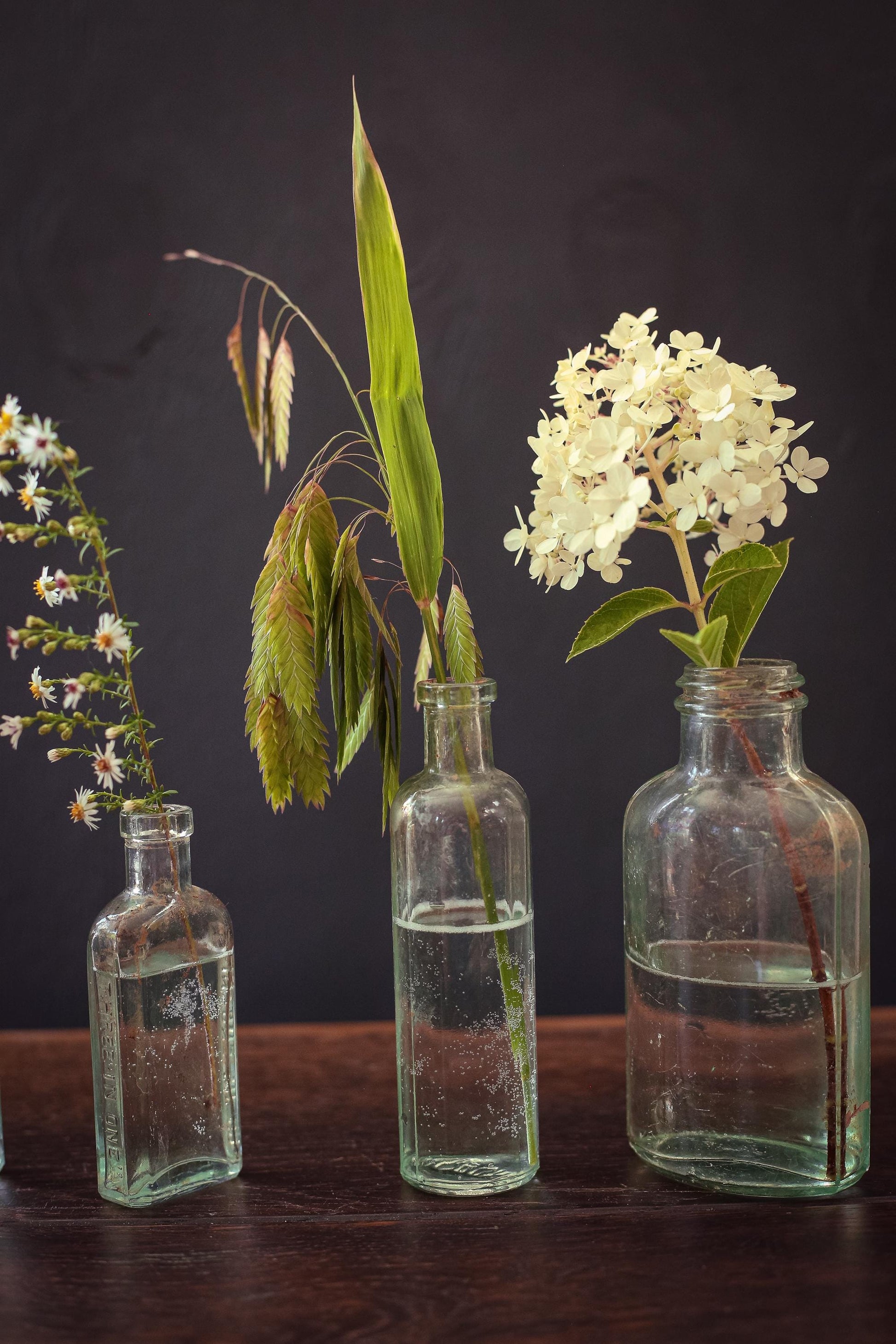 Set of 5 Aqua Blue Glass Apothecary Bottles - Vintage Antique Light Blue Glass Bottle Bud Vases