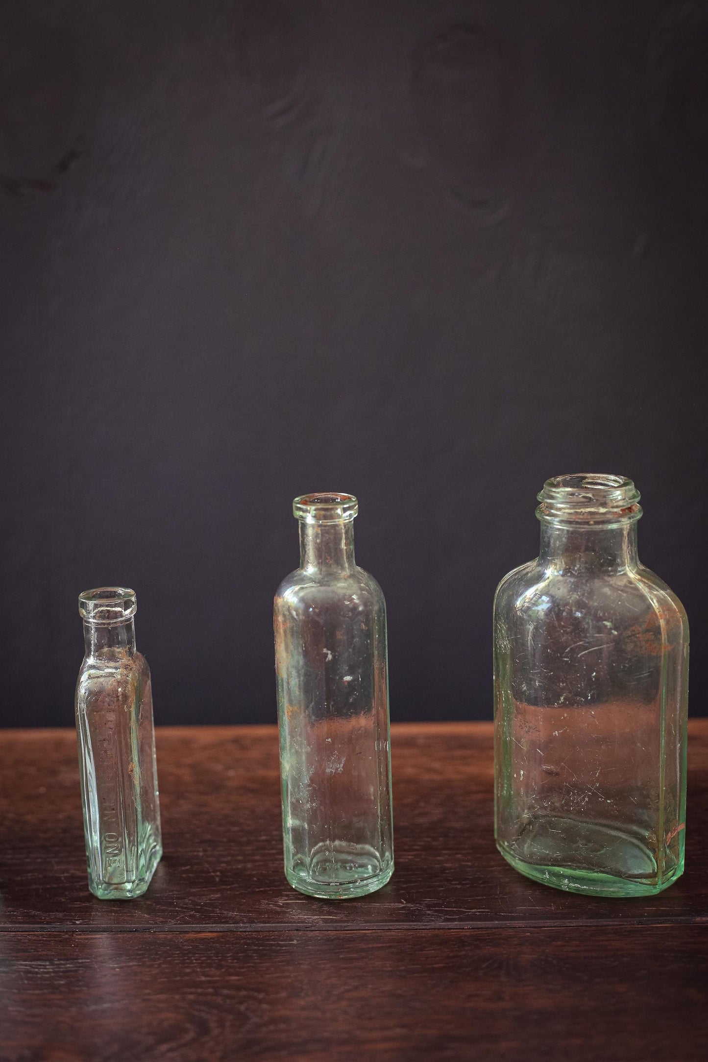 Set of 5 Aqua Blue Glass Apothecary Bottles - Vintage Antique Light Blue Glass Bottle Bud Vases