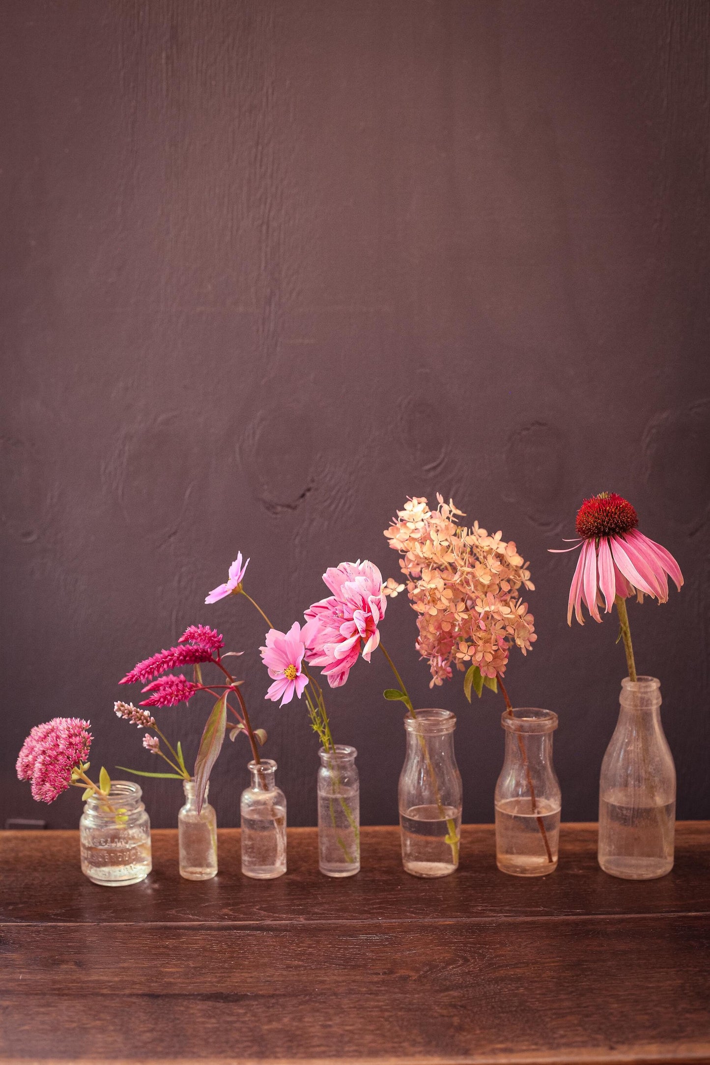 Set of 7 Small Glass Apothecary Bottles - Vintage Antique Clear Glass Bottle Bud Vases