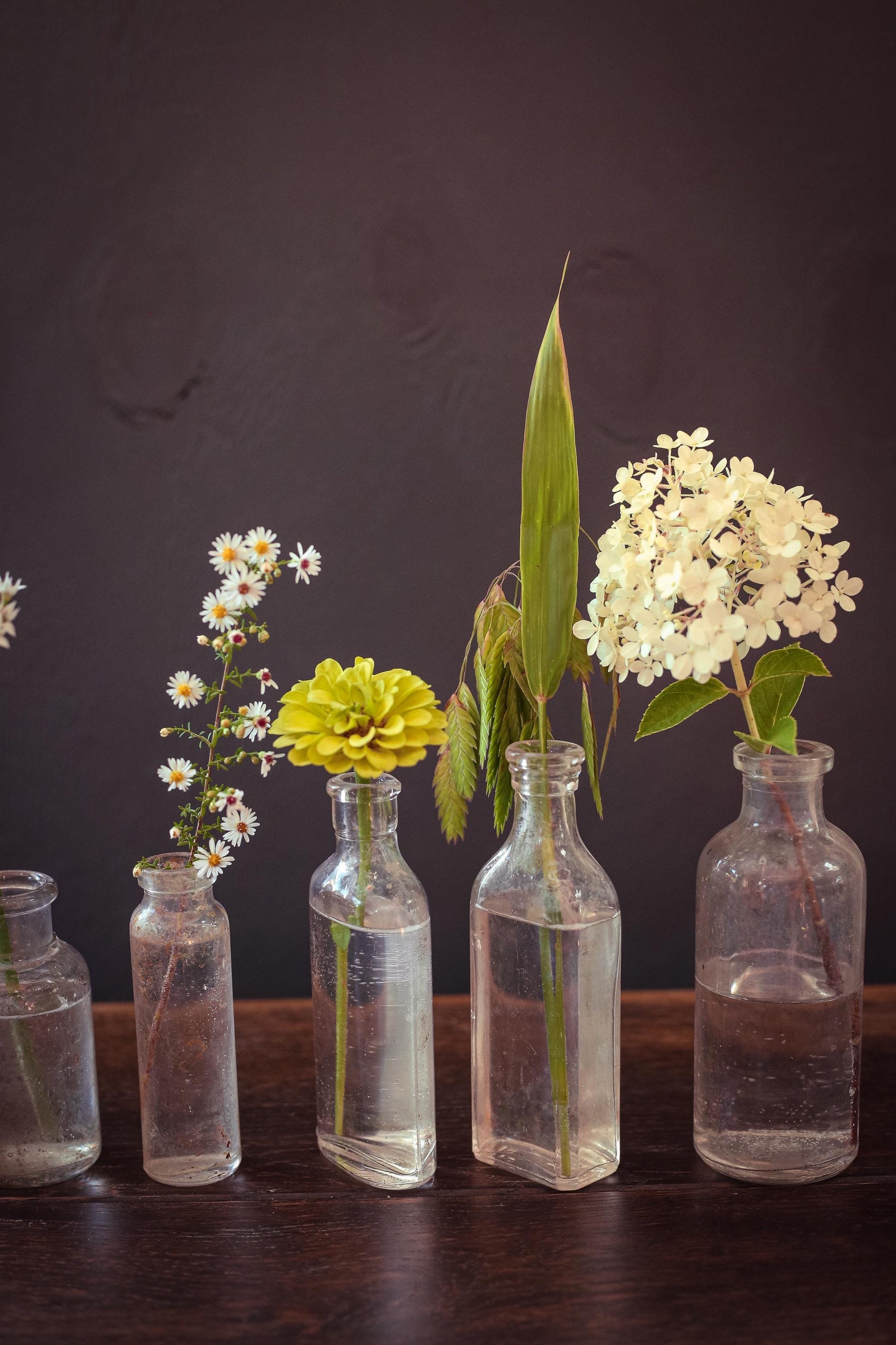 Set of 7 Clear Glass Apothecary Bottles - Vintage Antique Clear Glass Bottle Bud Vases