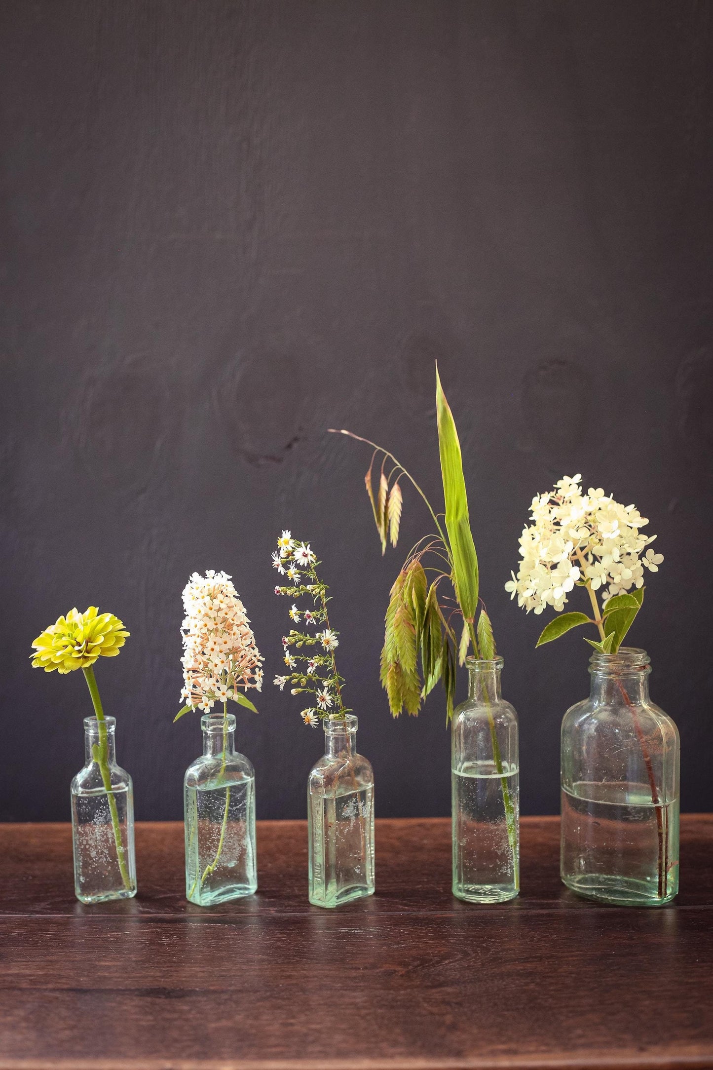 Set of 5 Aqua Blue Glass Apothecary Bottles - Vintage Antique Light Blue Glass Bottle Bud Vases