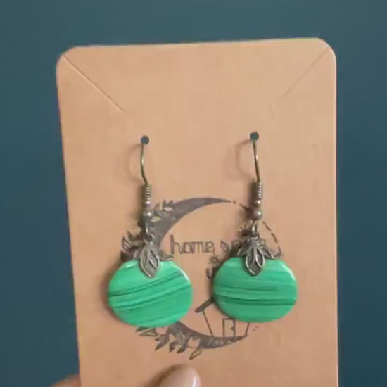 Malachite Drop Earrings on Sterling French Hook - Vintage Estate Jewelry