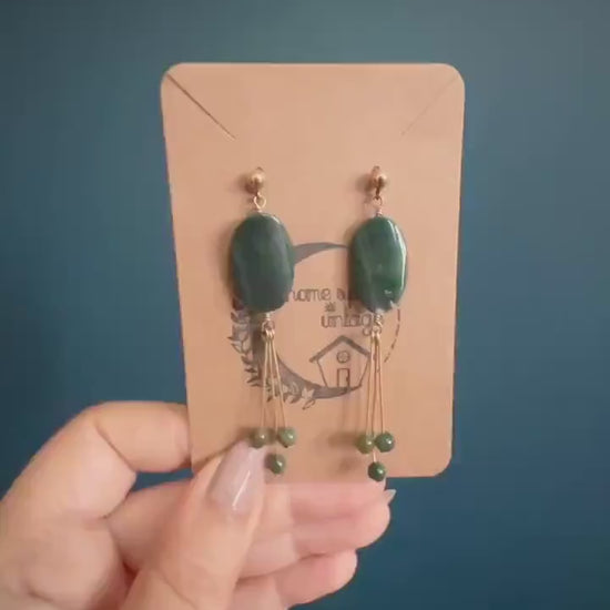 Moss agate Drop Earrings - Vintage Estate Jewelry