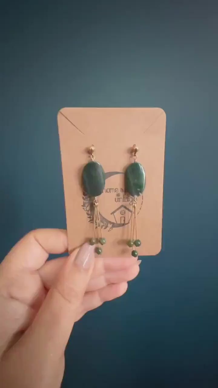 Moss agate Drop Earrings - Vintage Estate Jewelry