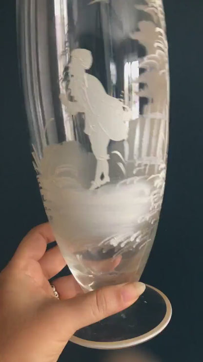 Antique Mary Gregory Hand Painted Glass Vase with Victorian Toille Scene - Hand Painted Glass Vase from Late 19th century/ 1800’s