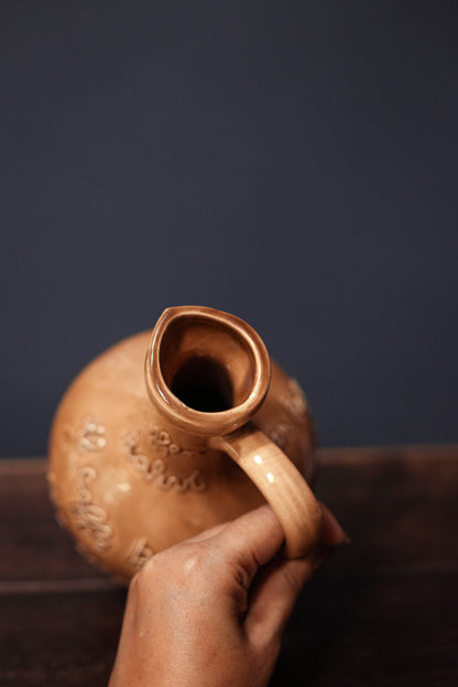 Taupe Ceramic Jug with Coffee in Multiple Languages - Vintage Ceramic Coffee Pitcher