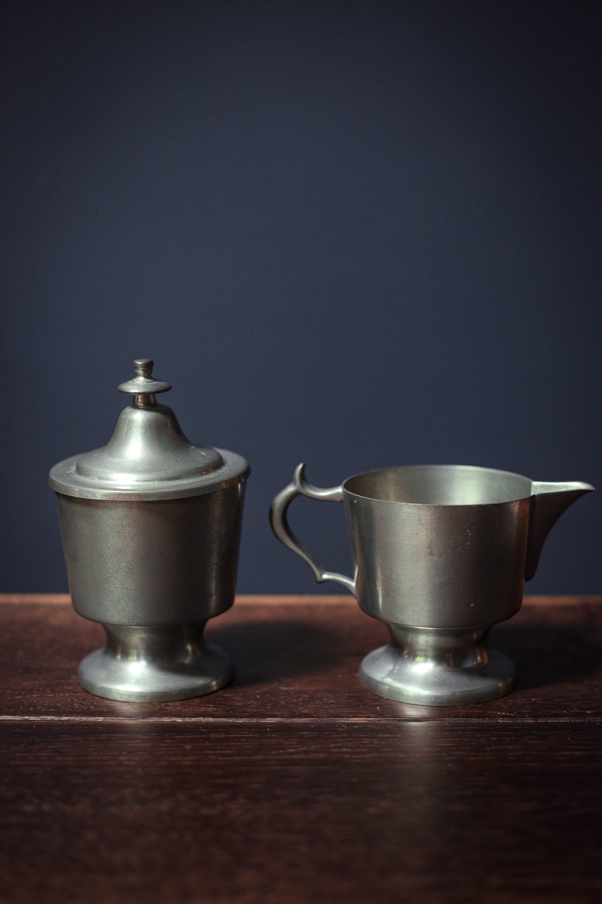 Pewter Sugar & Cream Set - Vintage Pewter Metal Footed Cream Sugar Set