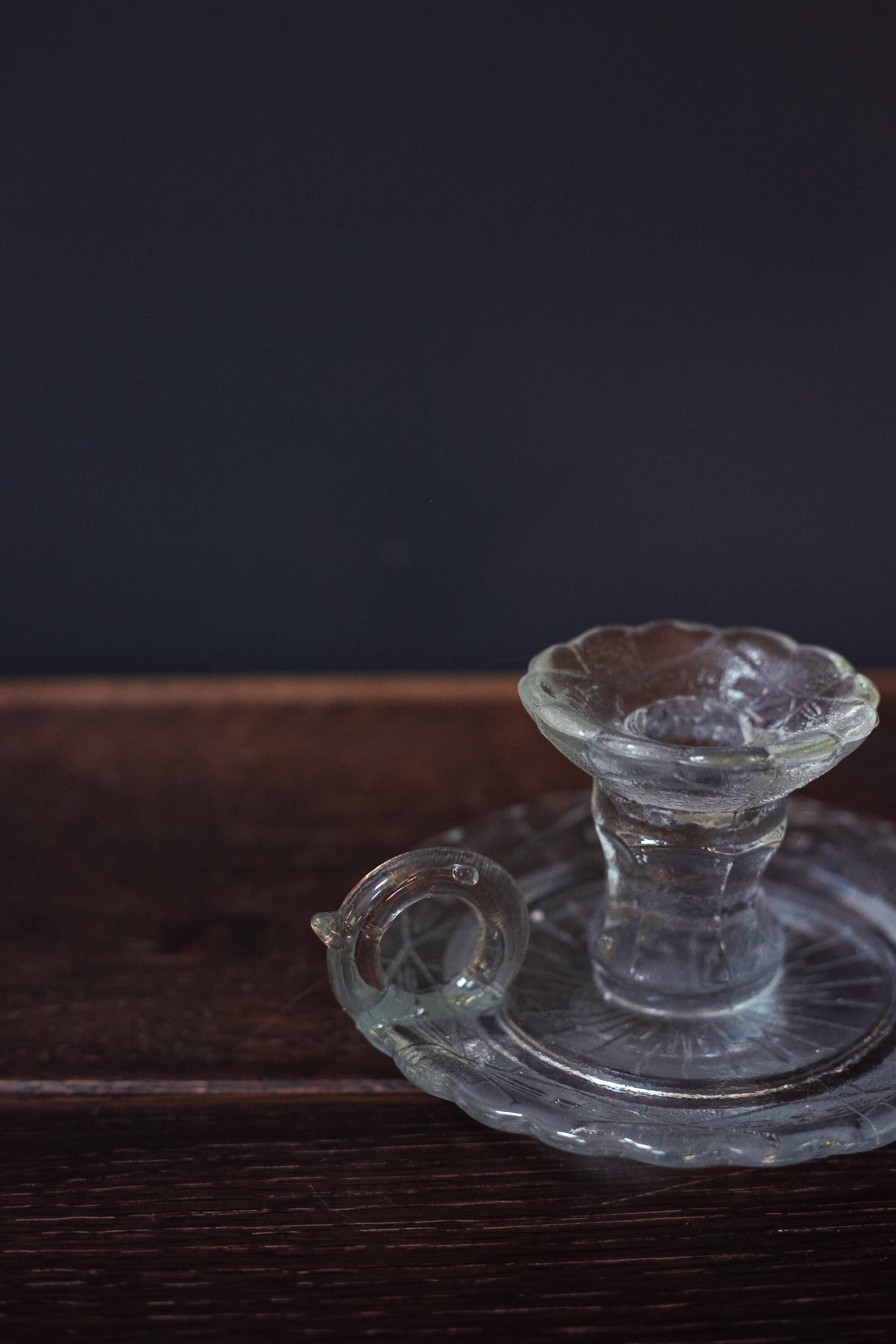 Cut Glass Candle Holder with Handle - Vintage Geometric Cut Glass Chamber Candle Base