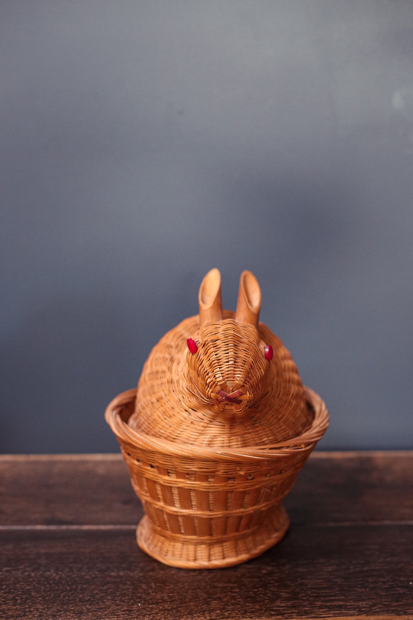 Rabbit Shaped Wicker/Rattan Basket with Lid - Vintage Two Piece Decorative Bunny Basket