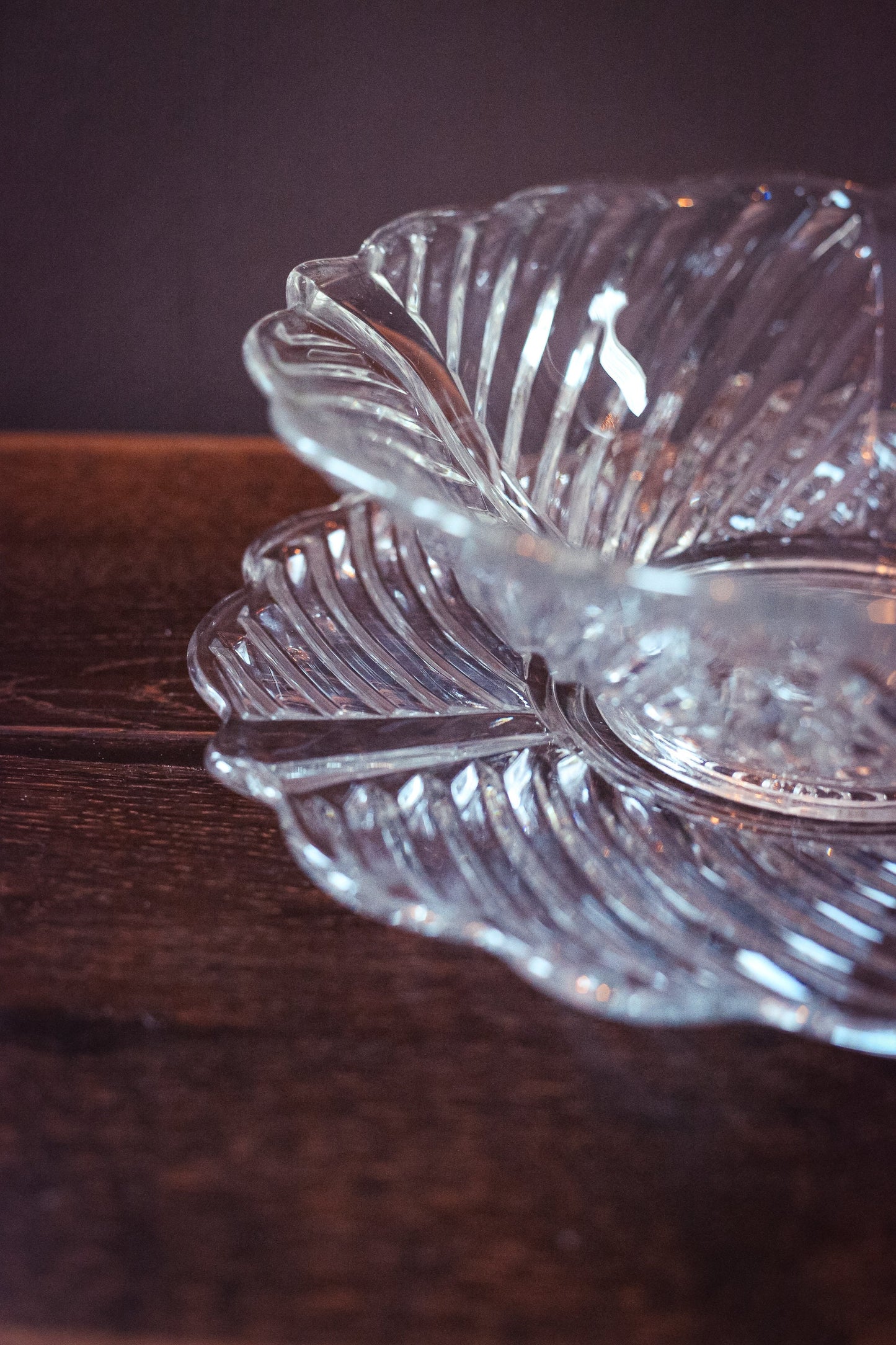 Crystal Glass Bowl and Under Plate Large- Matching Geometric Scallop Edge Leaded Glass Fruit Bowl & Platter