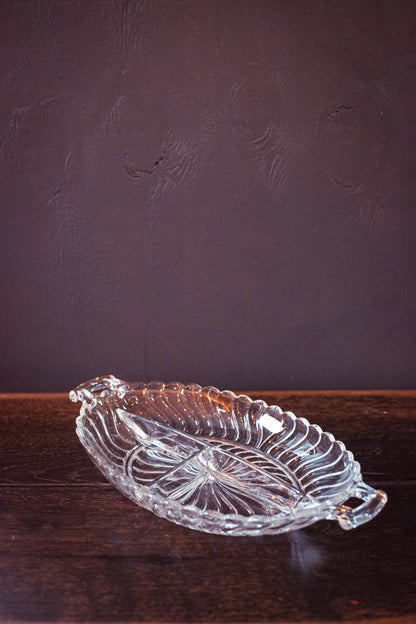 Divided Crystal Serving Platter with Handles - Fostoria Colony Pattern Crystal Platter/Divided Relish Dish