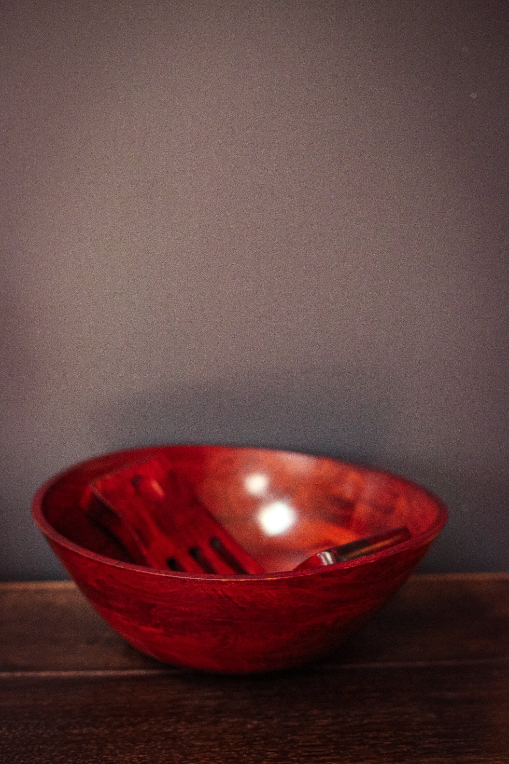 Vintage Wood Salad Bowl & Forks - Minimal Modern Wooden Salad Serving ...