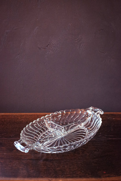 Divided Crystal Serving Platter with Handles - Fostoria Colony Pattern Crystal Platter/Divided Relish Dish