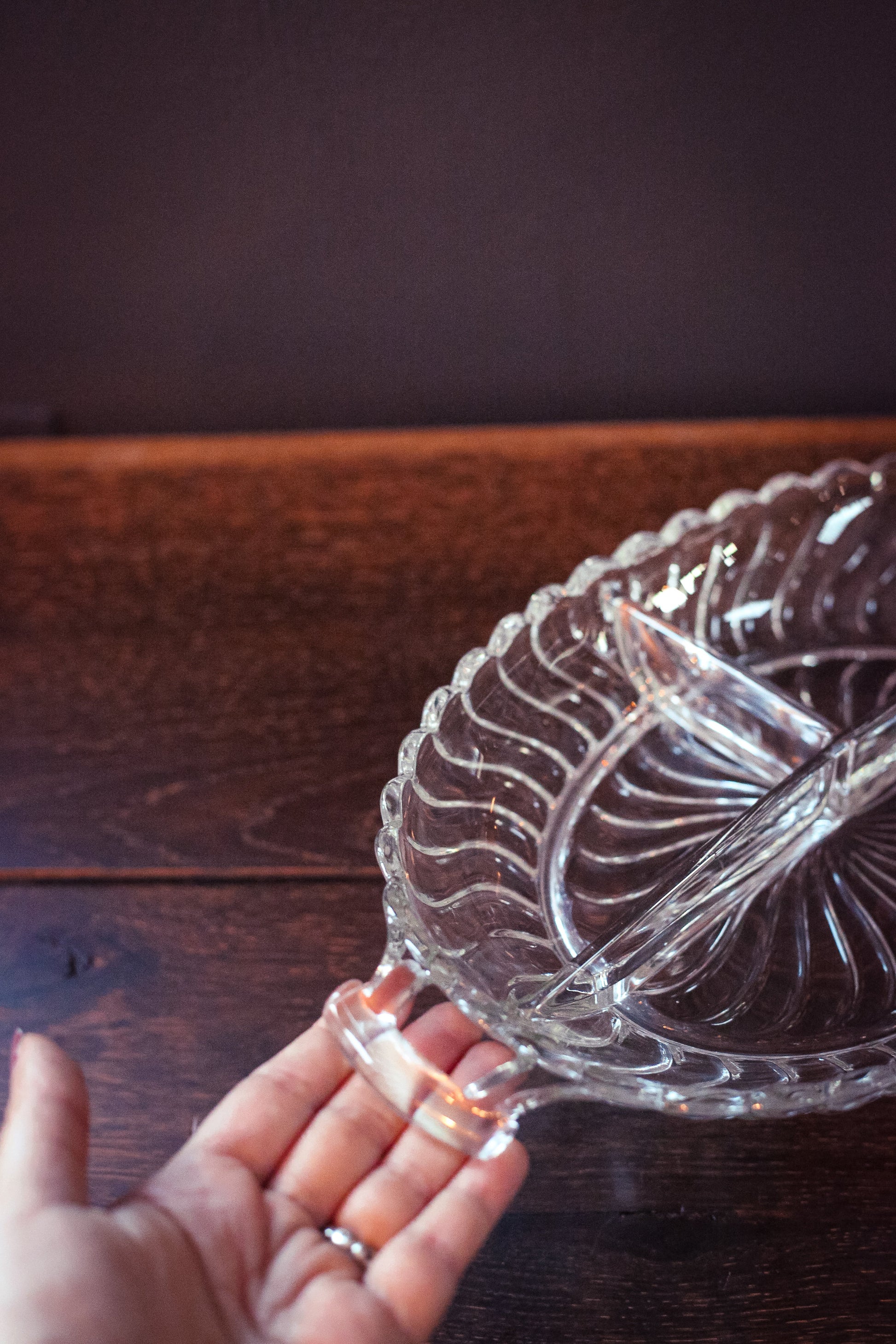 Divided Crystal Serving Platter with Handles - Fostoria Colony Pattern Crystal Platter/Divided Relish Dish