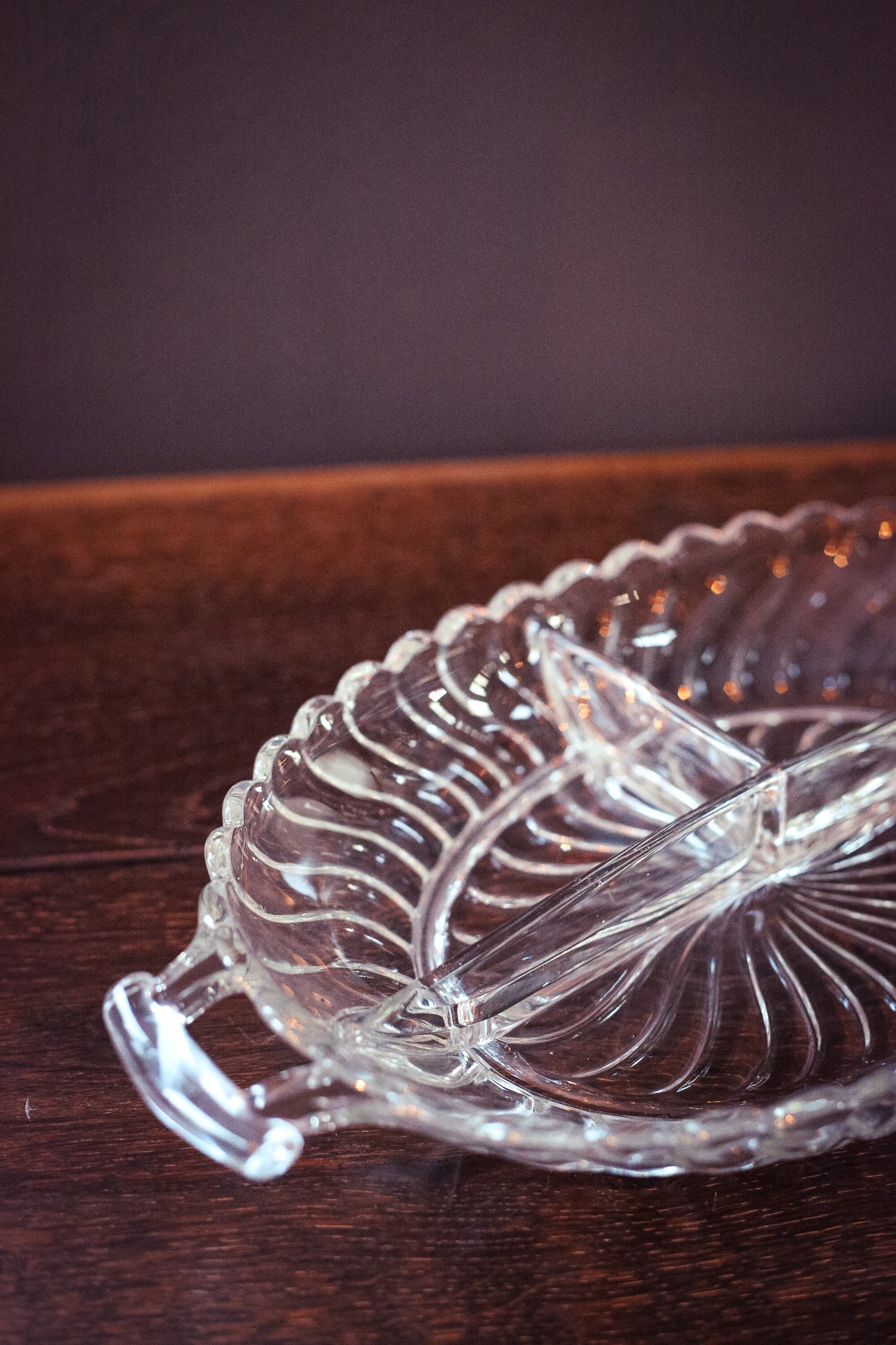 Divided Crystal Serving Platter with Handles - Fostoria Colony Pattern Crystal Platter/Divided Relish Dish