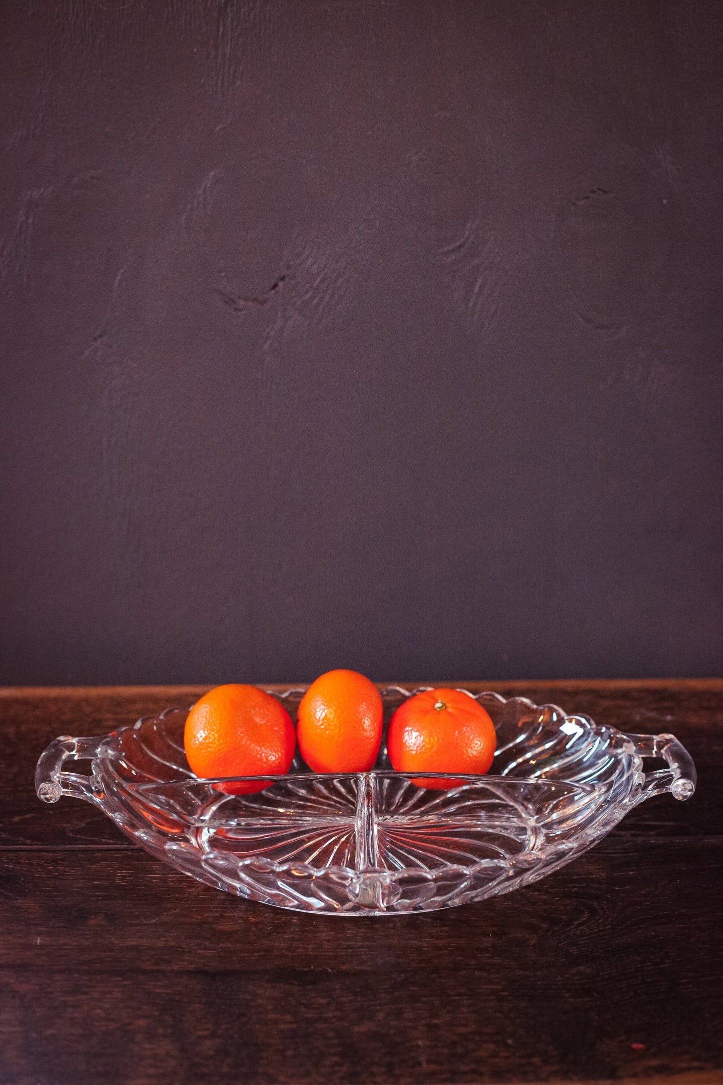 Divided Crystal Serving Platter with Handles - Fostoria Colony Pattern Crystal Platter/Divided Relish Dish