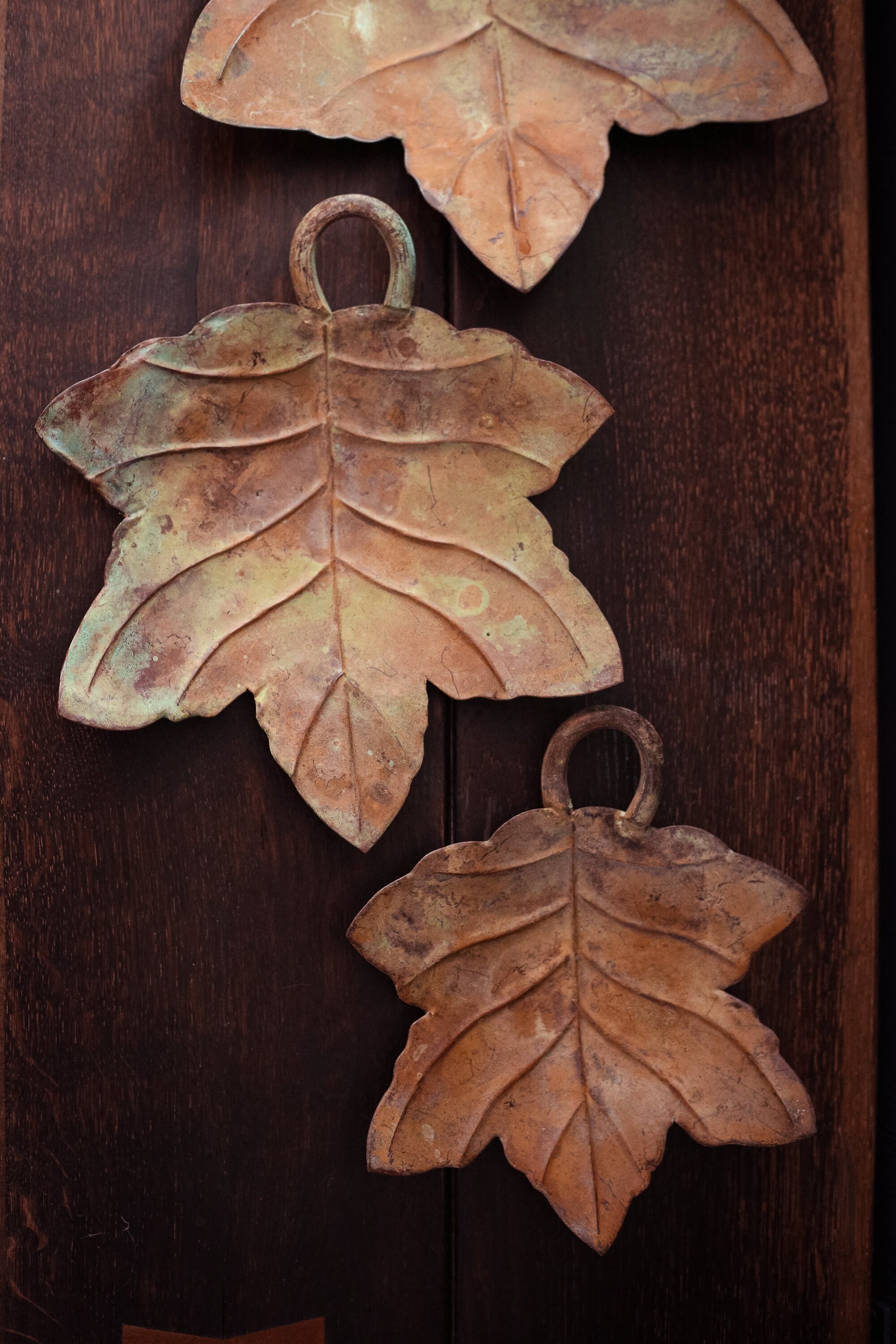 Trio of Metal Leaf Trays - Set of 3 Vintage Rust/Patina Finish Trays Leaves