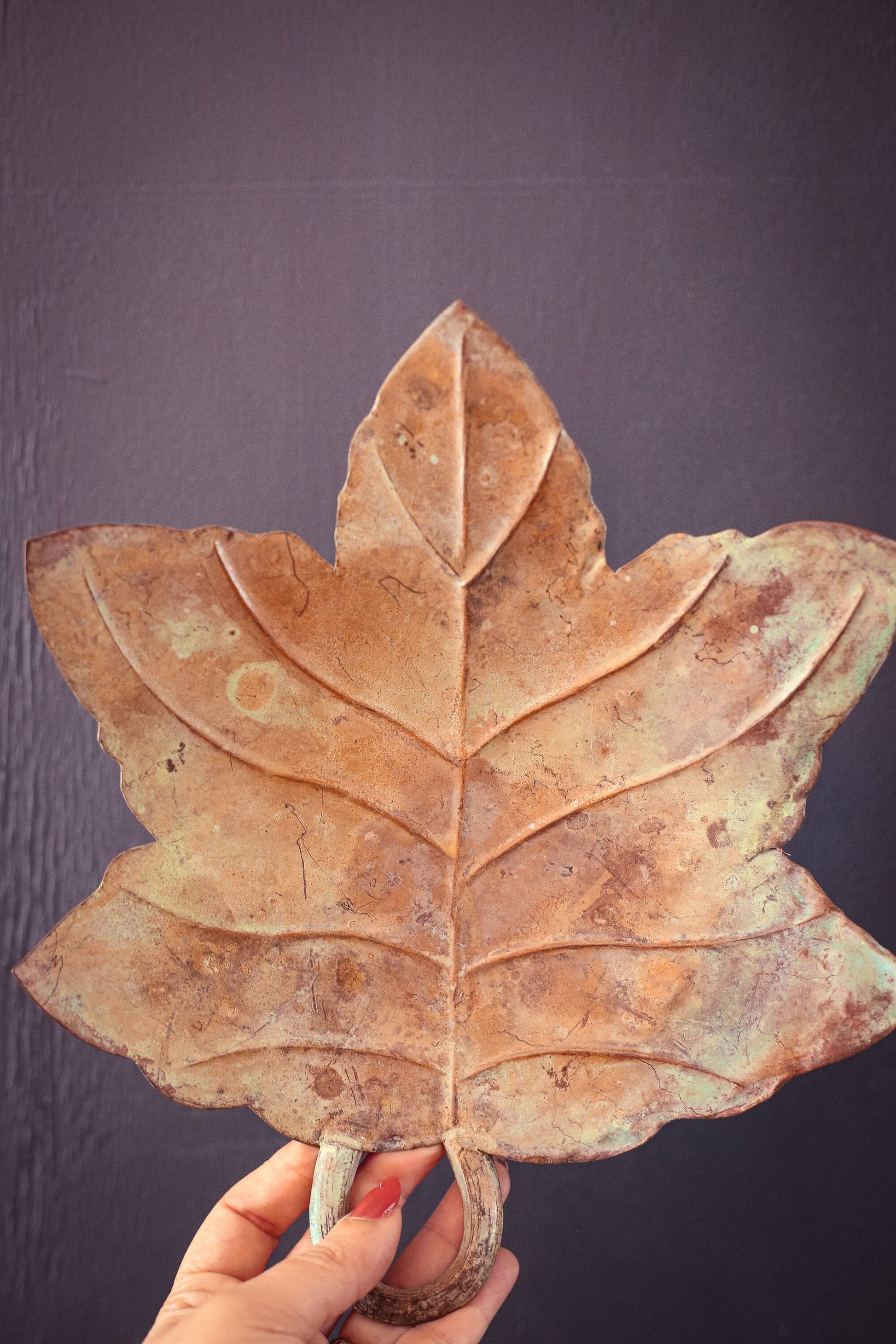 Trio of Metal Leaf Trays - Set of 3 Vintage Rust/Patina Finish Trays Leaves