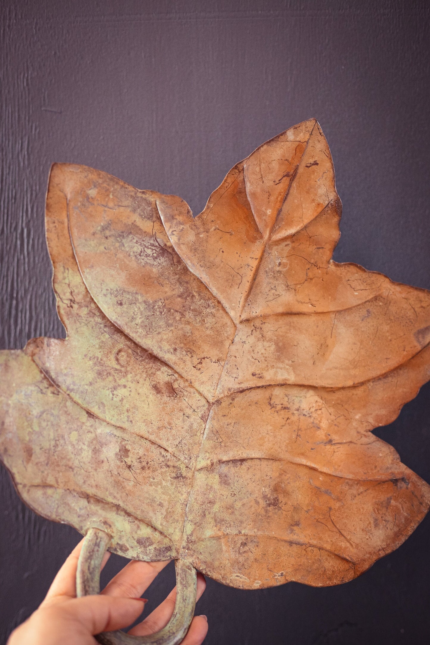 Trio of Metal Leaf Trays - Set of 3 Vintage Rust/Patina Finish Trays Leaves