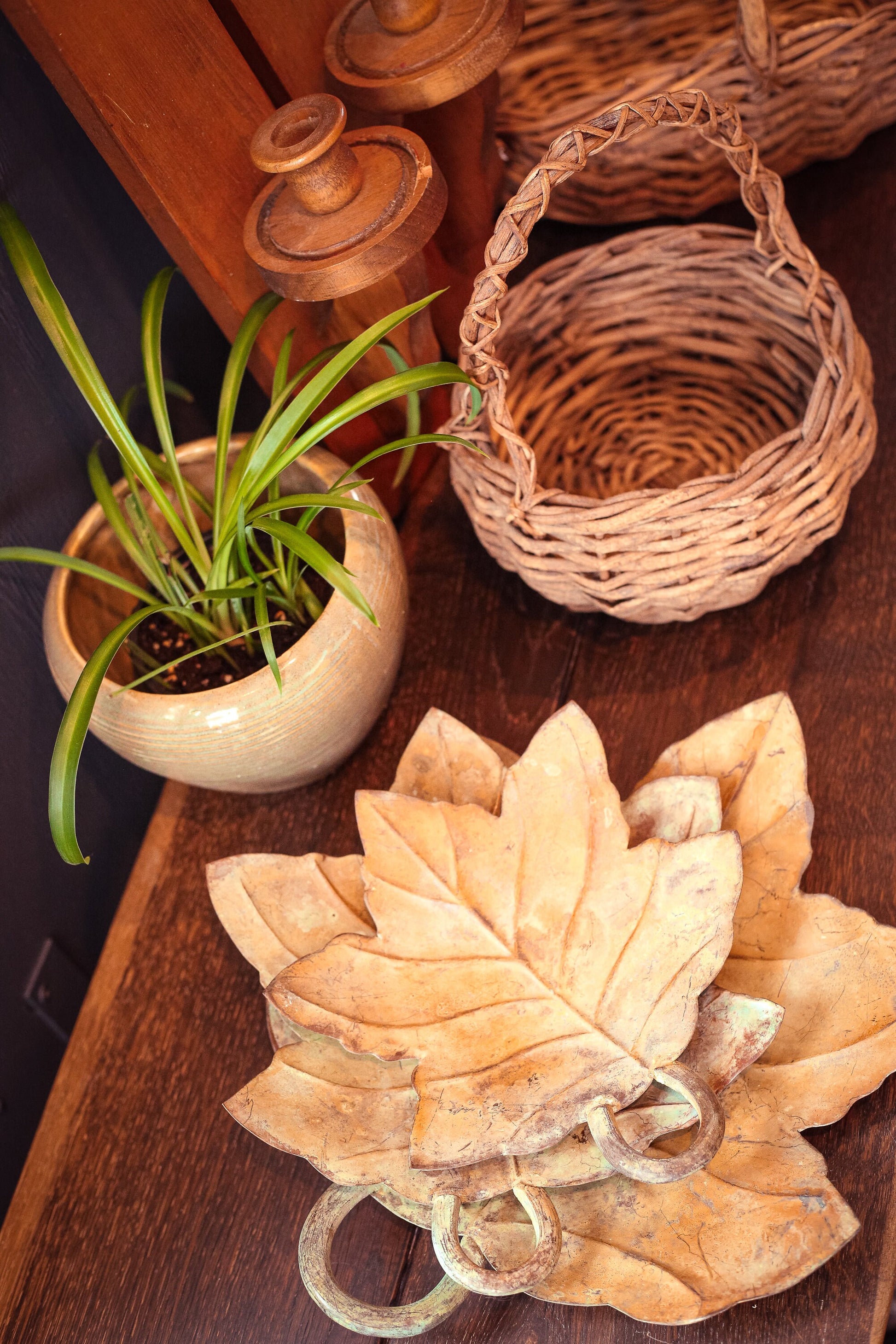 Trio of Metal Leaf Trays - Set of 3 Vintage Rust/Patina Finish Trays Leaves