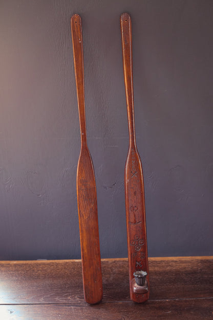 Vintage Wall Candle Holder Pledge Paddle in Wood & Metal - Unique Hand Carved Wooden Wall Candle Holder