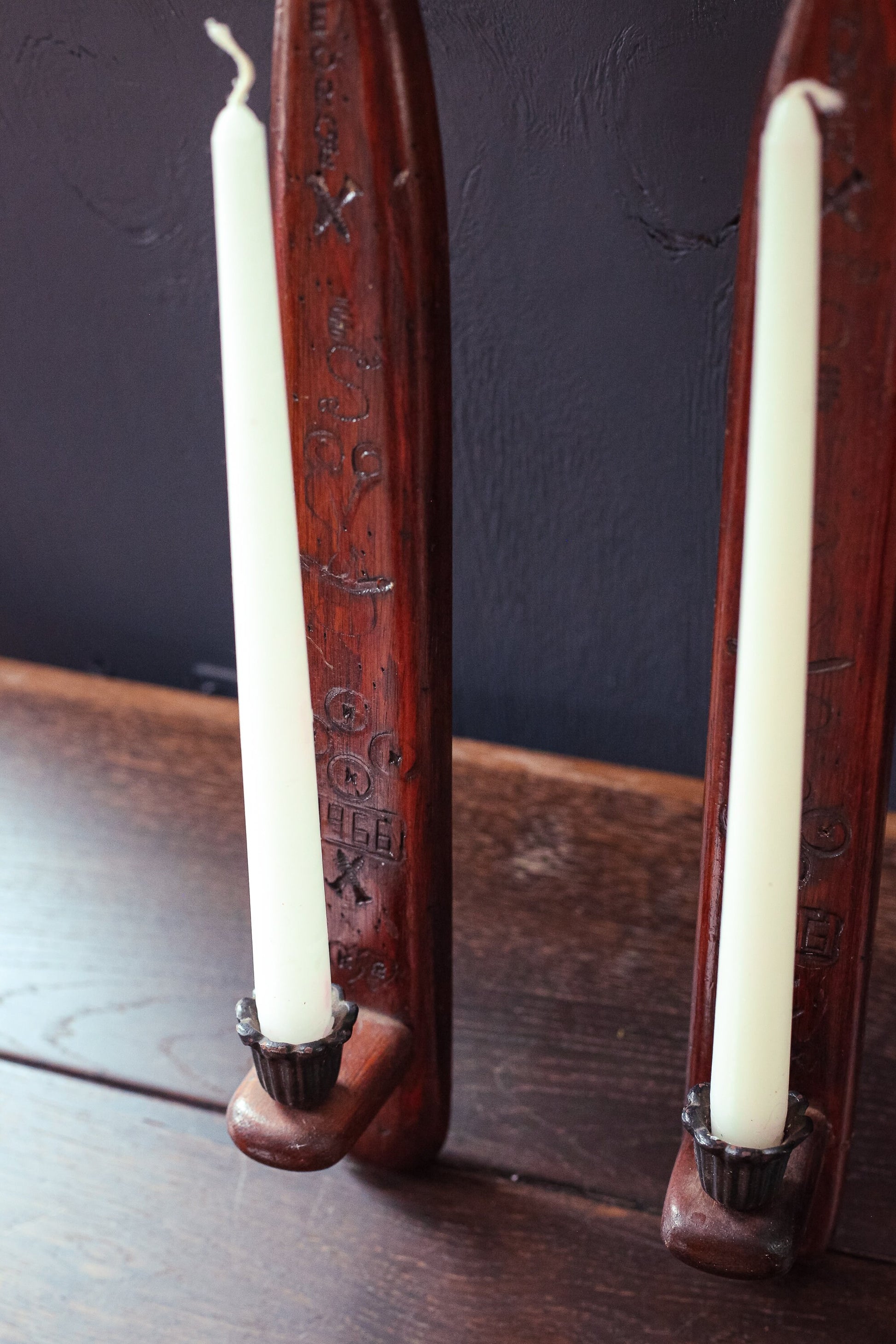 Vintage Wall Candle Holder Pledge Paddle in Wood & Metal - Unique Hand Carved Wooden Wall Candle Holder