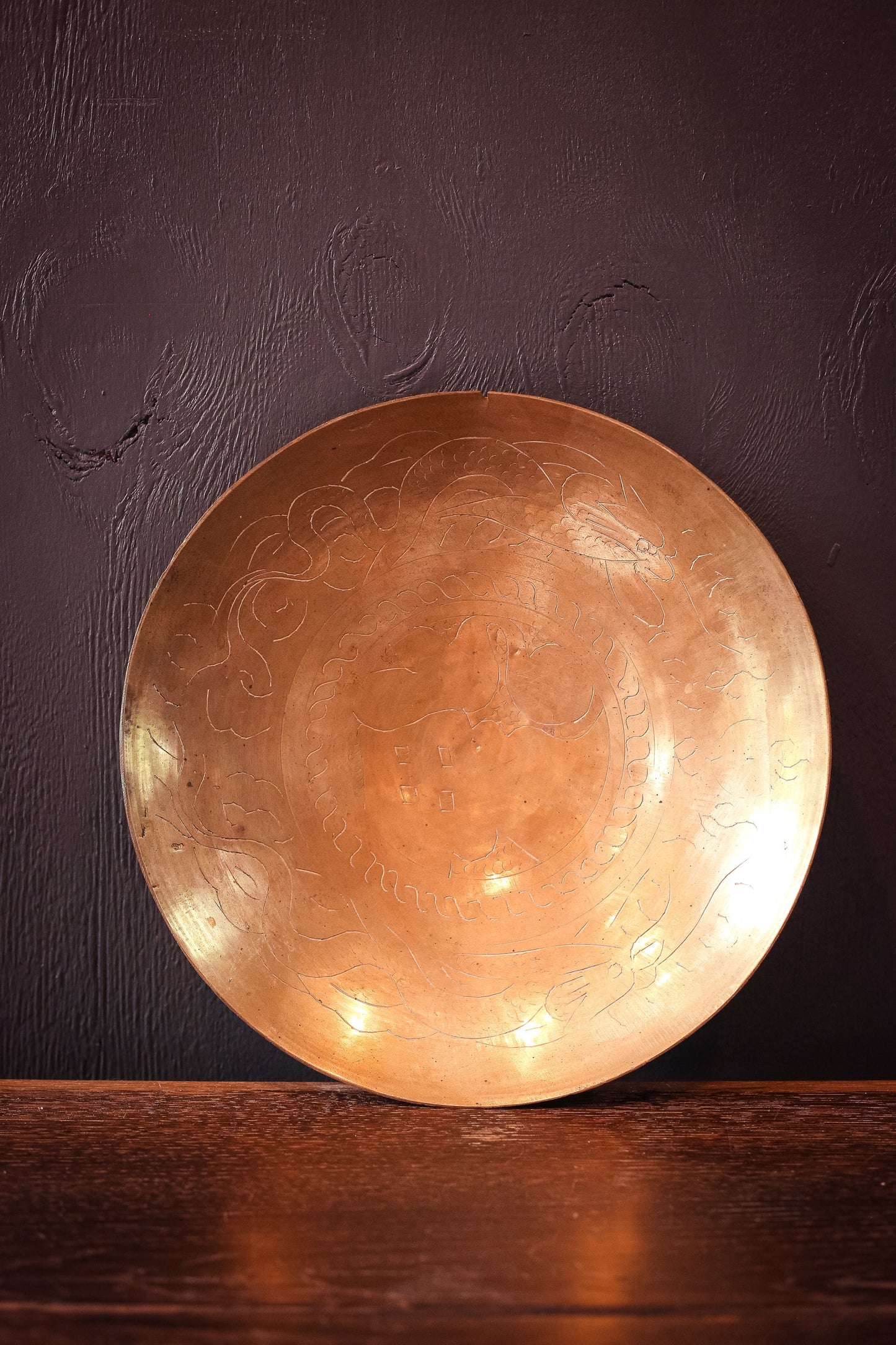 Vintage Brass Carved Bowl - Etched Brass Round Bottom Bowl/Tray