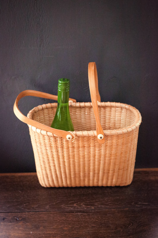 Skinny Nantucket Basket with Handles & Flat Wood Bottom - Vintage Nantucket Basket Purse